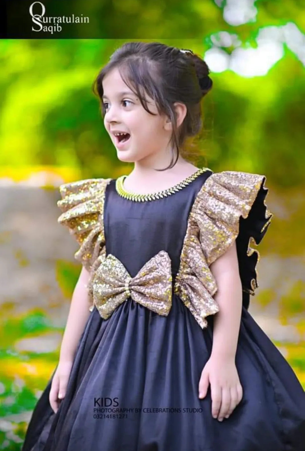 Qurratulain Saqib Pret Embroidered Shirt Shaham Black Gold