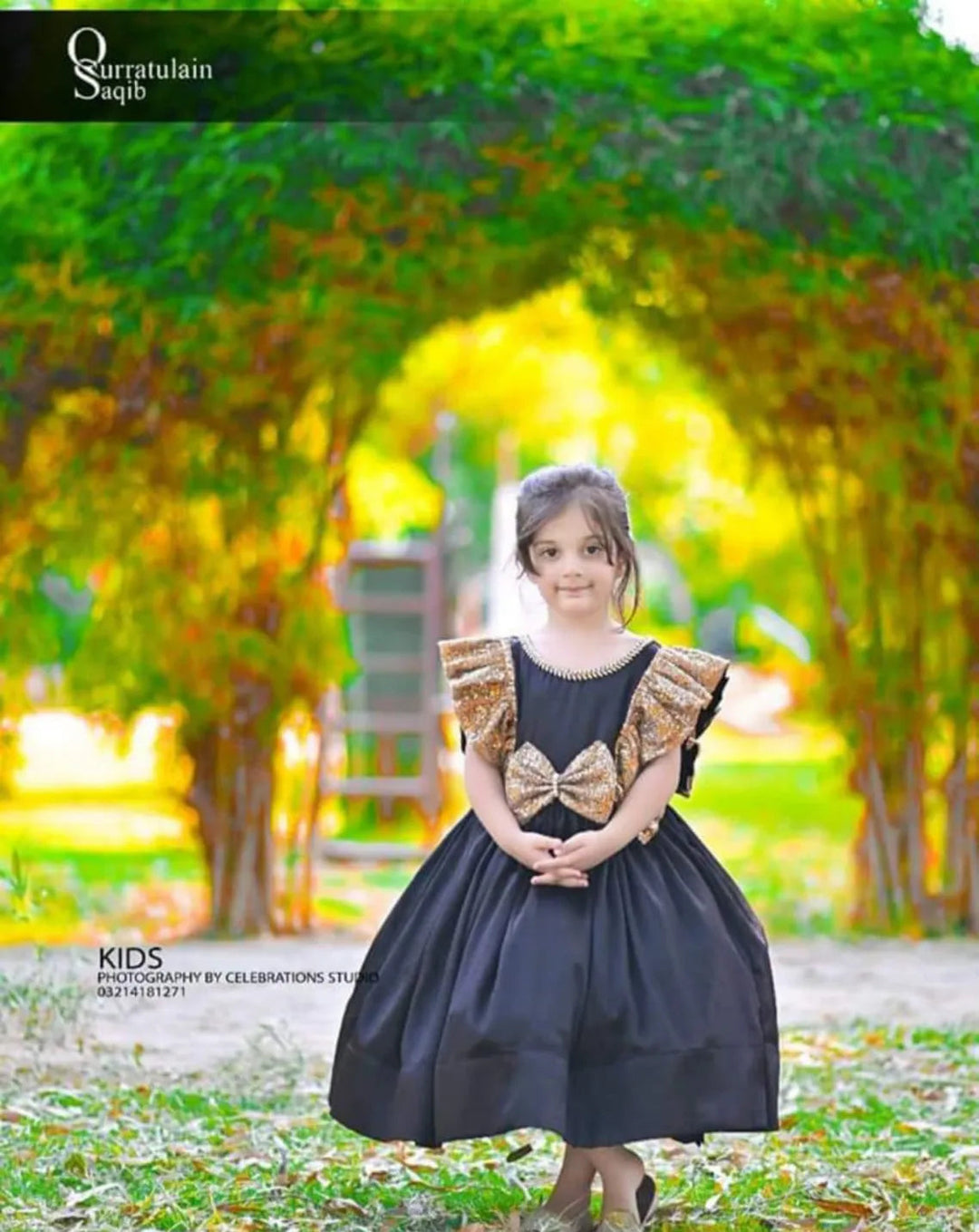 Qurratulain Saqib Pret Embroidered Shirt Shaham Black Gold