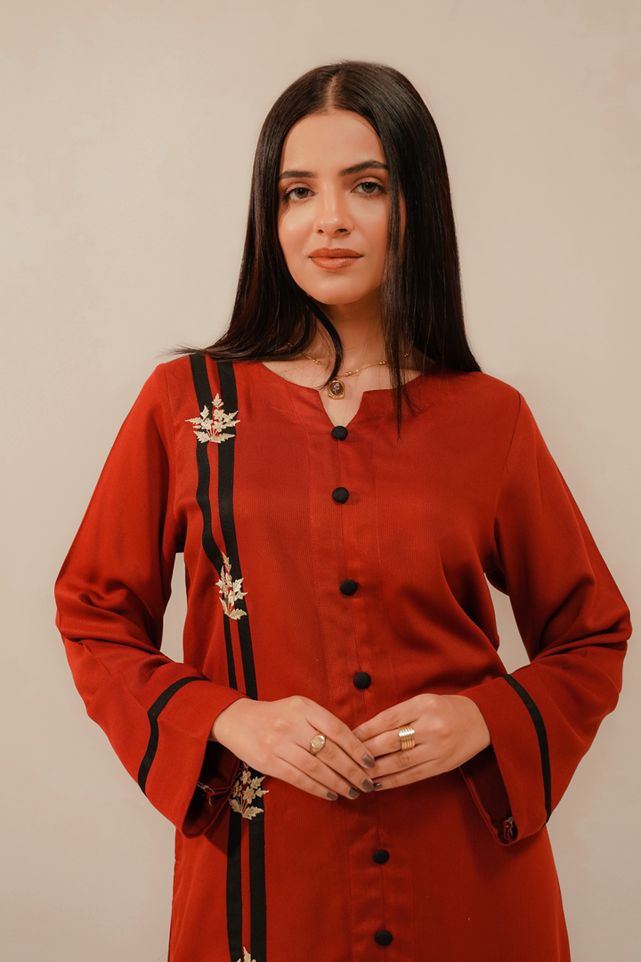 Divinely Crafted Pret Embroidered Corduroy 2 Piece Ruby