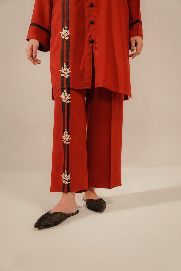 Divinely Crafted Pret Embroidered Corduroy 2 Piece Ruby