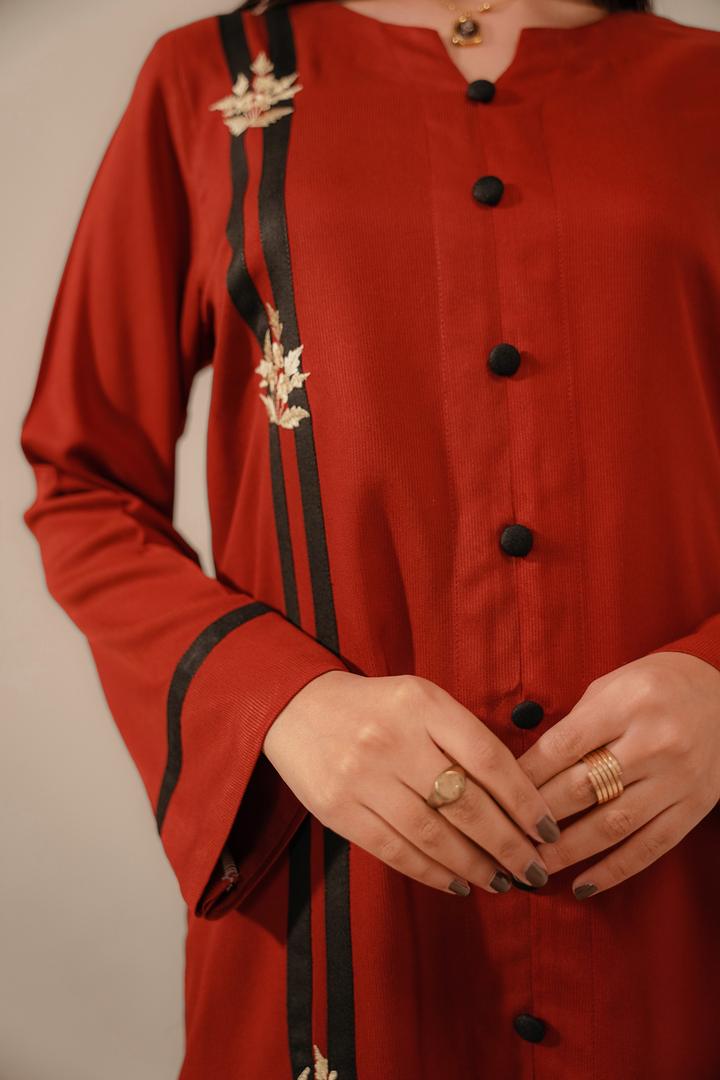 Divinely Crafted Pret Embroidered Corduroy 2 Piece Ruby