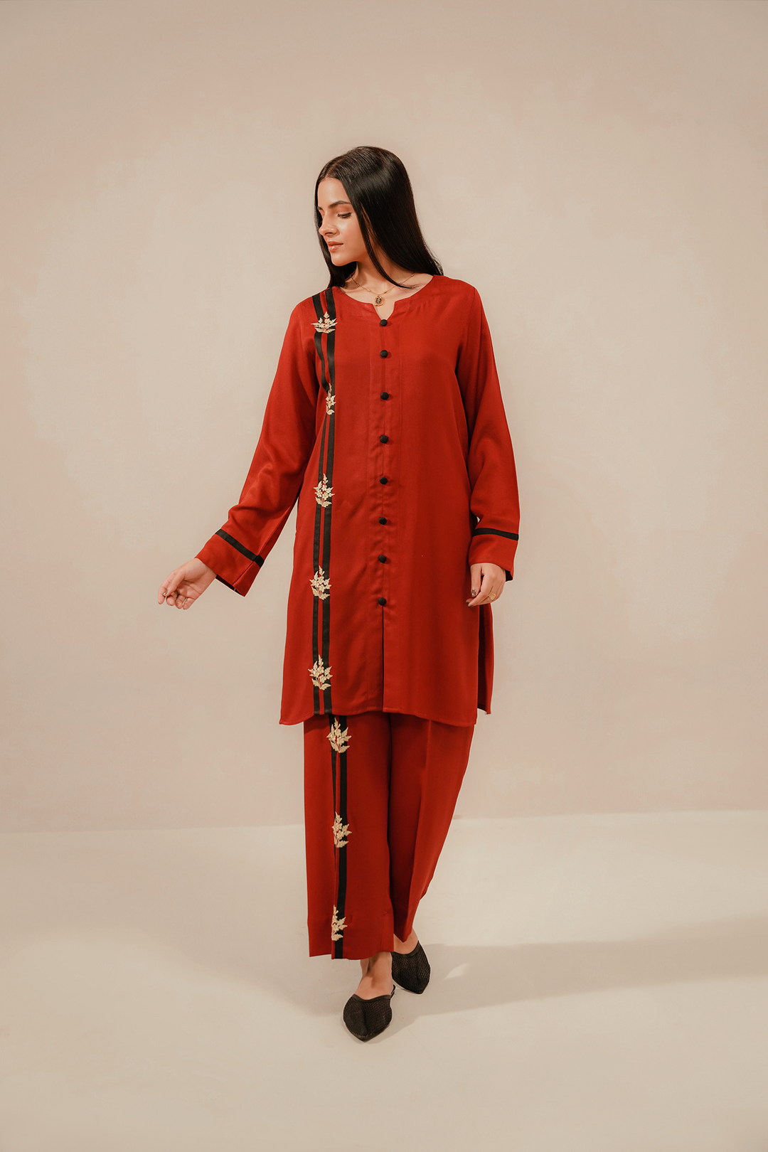 Divinely Crafted Pret Embroidered Corduroy 2 Piece Ruby
