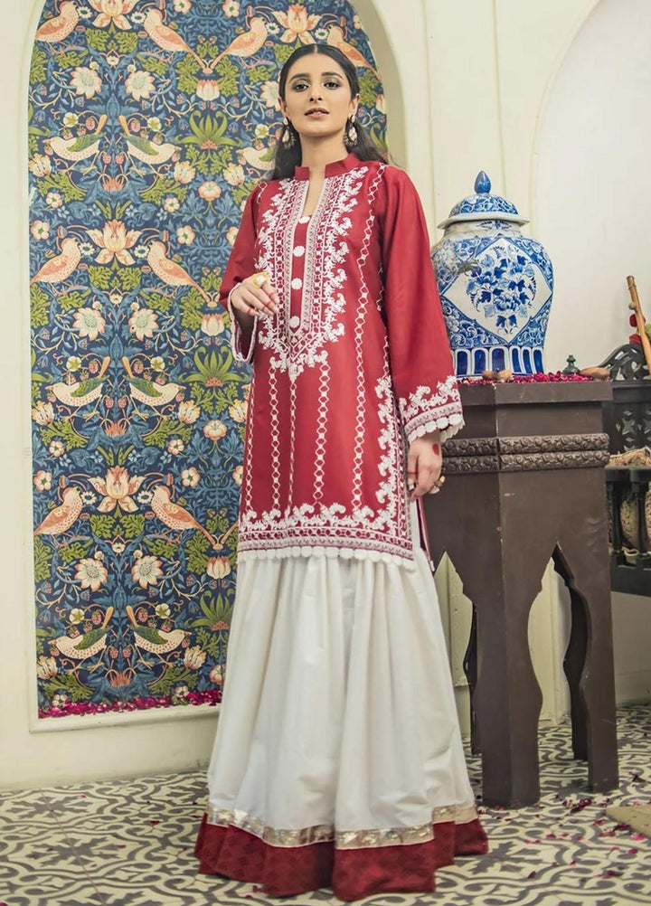 Nuriyaa Luxury Pret Embroidered Lawn 2 Piece NR21RY Surkh Raag