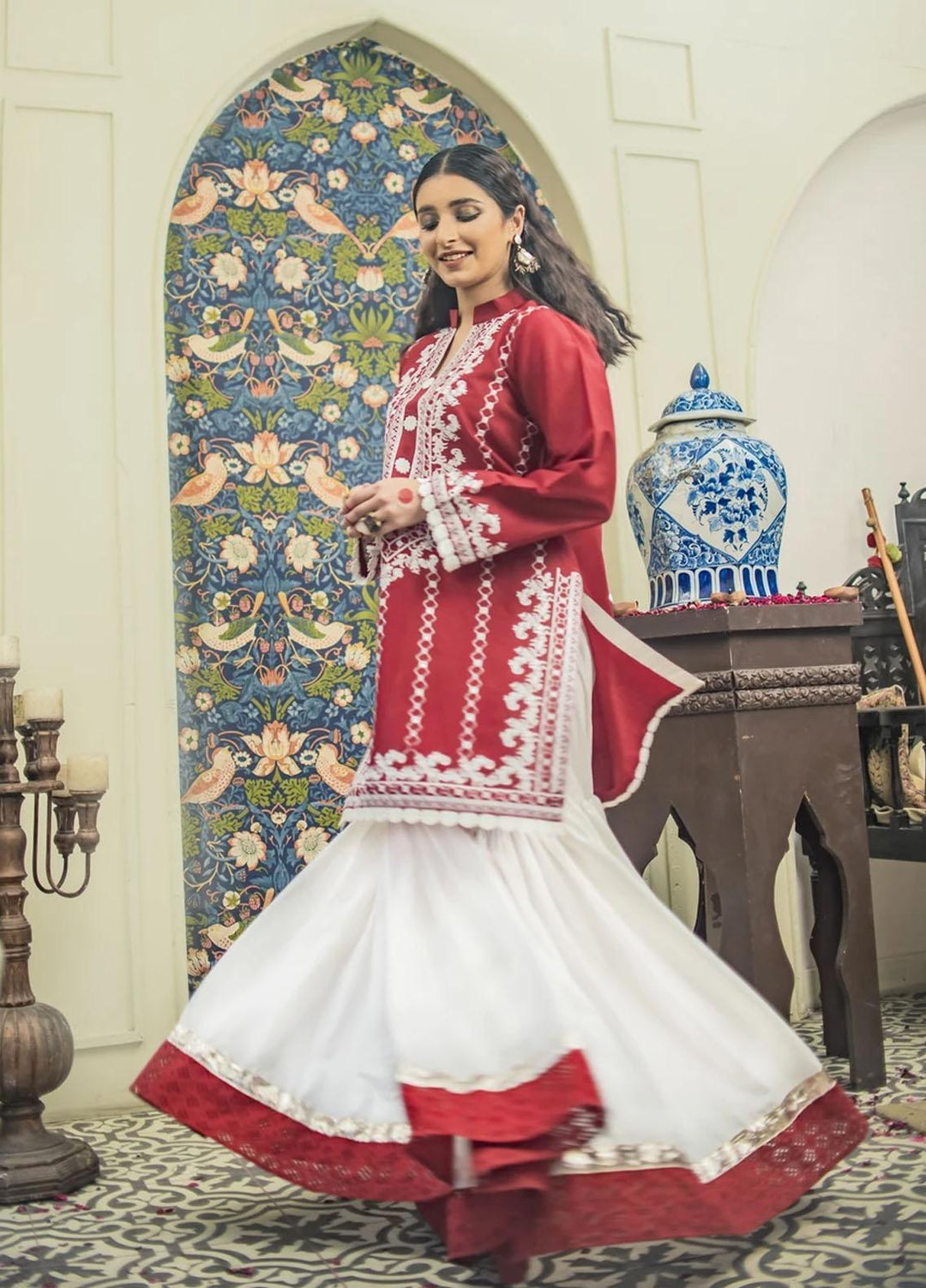 Nuriyaa Luxury Pret Embroidered Lawn 2 Piece NR21RY Surkh Raag