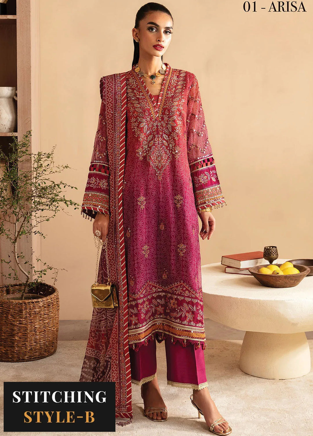 Raahi By Xenia Embroidered Chiffon Suit Unstitched 3 Piece ZE24R D-01 Arisa - Formal Collection