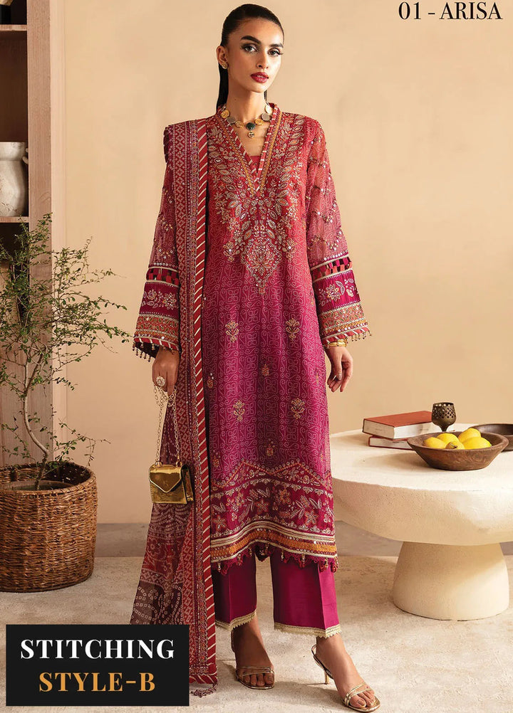 Raahi By Xenia Embroidered Chiffon Suit Unstitched 3 Piece ZE24R D-01 Arisa - Formal Collection