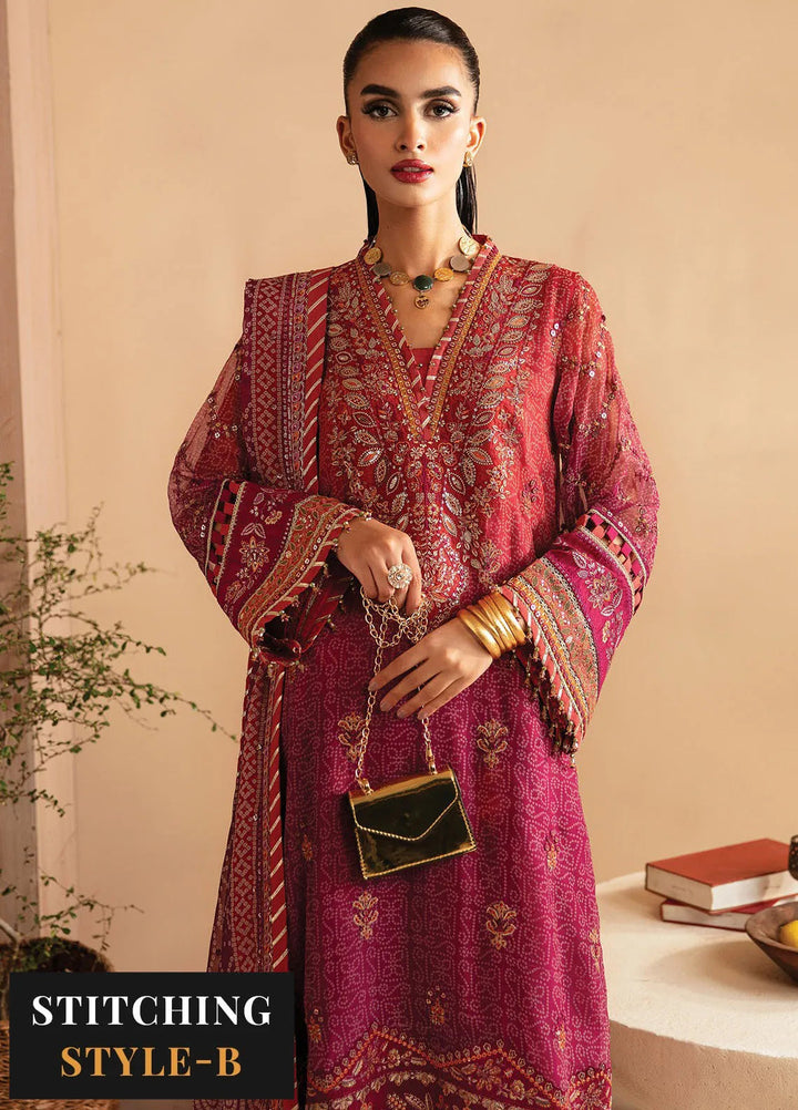 Raahi By Xenia Embroidered Chiffon Suit Unstitched 3 Piece ZE24R D-01 Arisa - Formal Collection