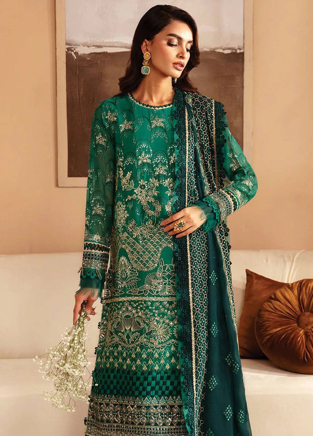 Raahi By Xenia Embroidered Chiffon Suit Unstitched 3 Piece ZE24R D-03 Mirai - Formal Collection