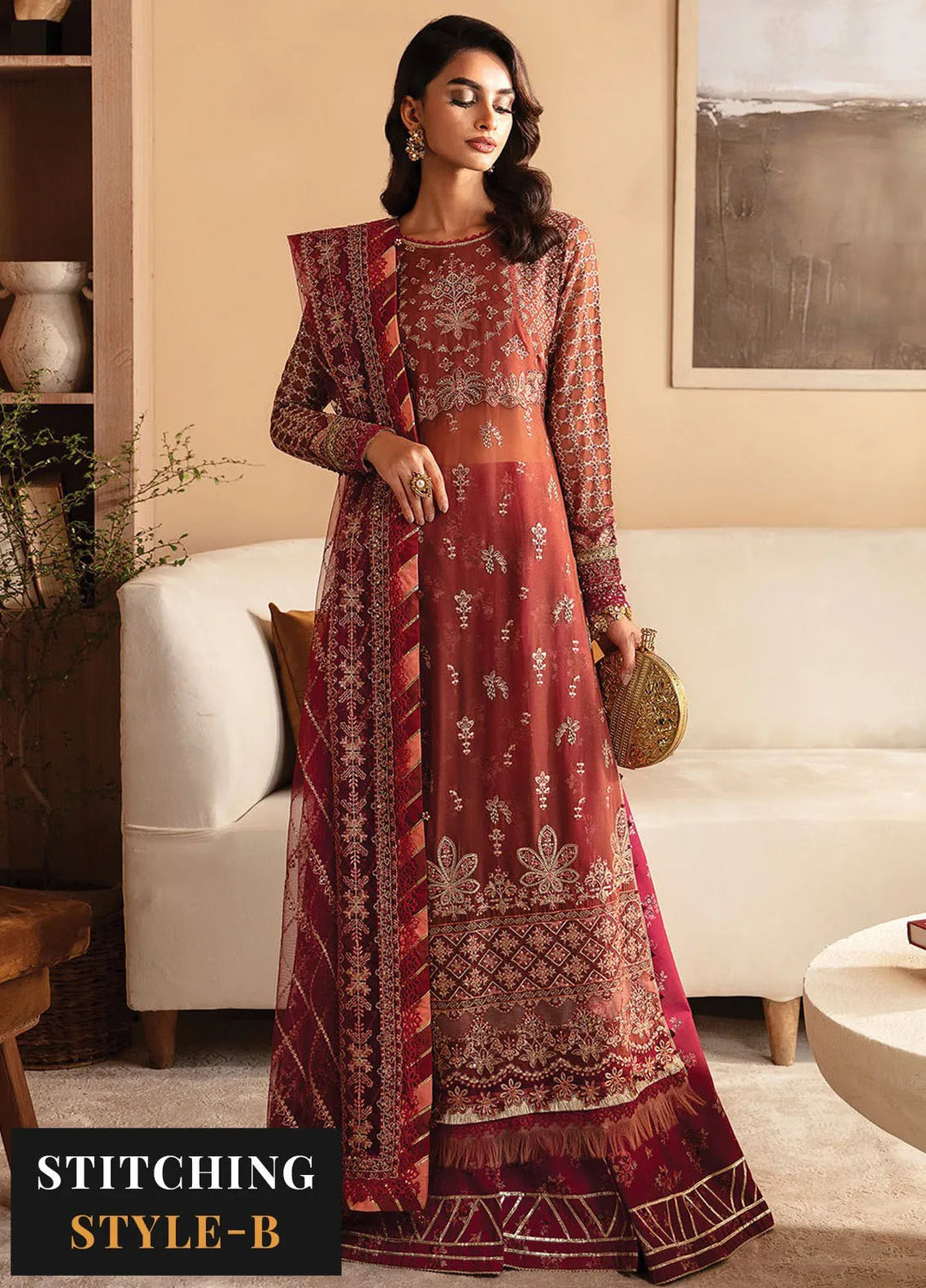 Raahi By Xenia Embroidered Chiffon Suit Unstitched 3 Piece ZE24R D-05 Ishma - Formal Collection