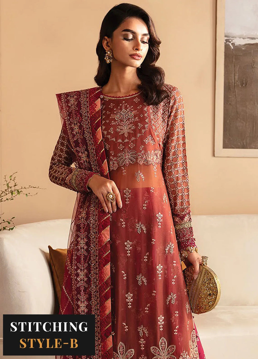 Raahi By Xenia Embroidered Chiffon Suit Unstitched 3 Piece ZE24R D-05 Ishma - Formal Collection