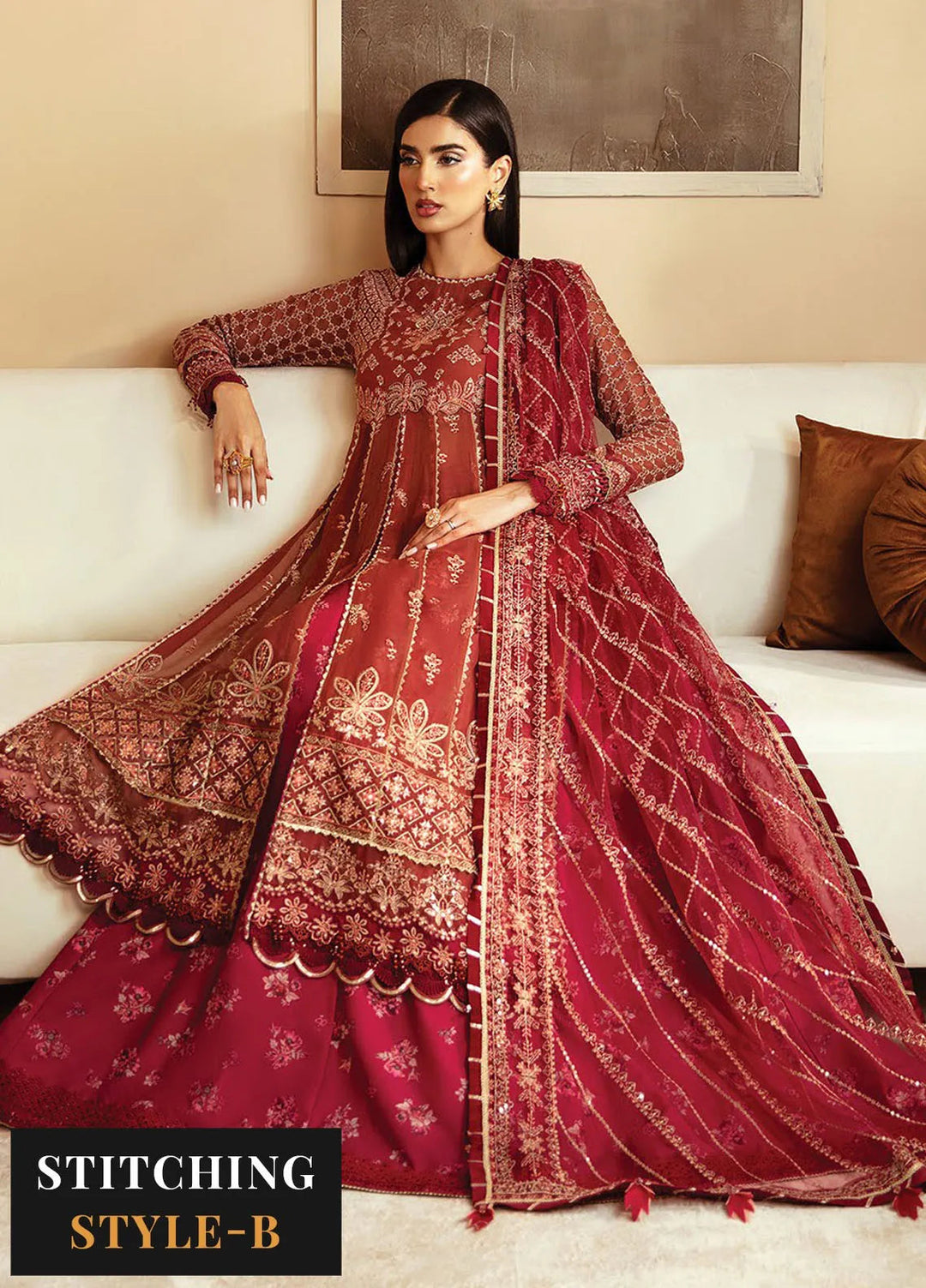Raahi By Xenia Embroidered Chiffon Suit Unstitched 3 Piece ZE24R D-05 Ishma - Formal Collection