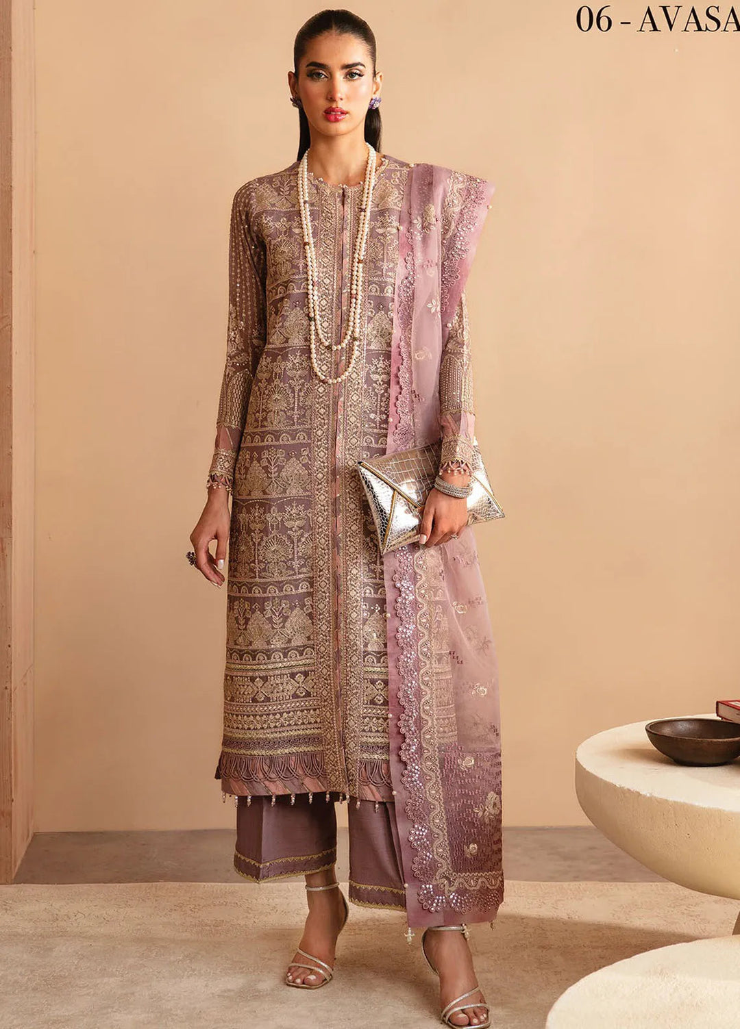 Raahi By Xenia Embroidered Chiffon Suit Unstitched 3 Piece ZE24R D-06 Avasa - Formal Collection