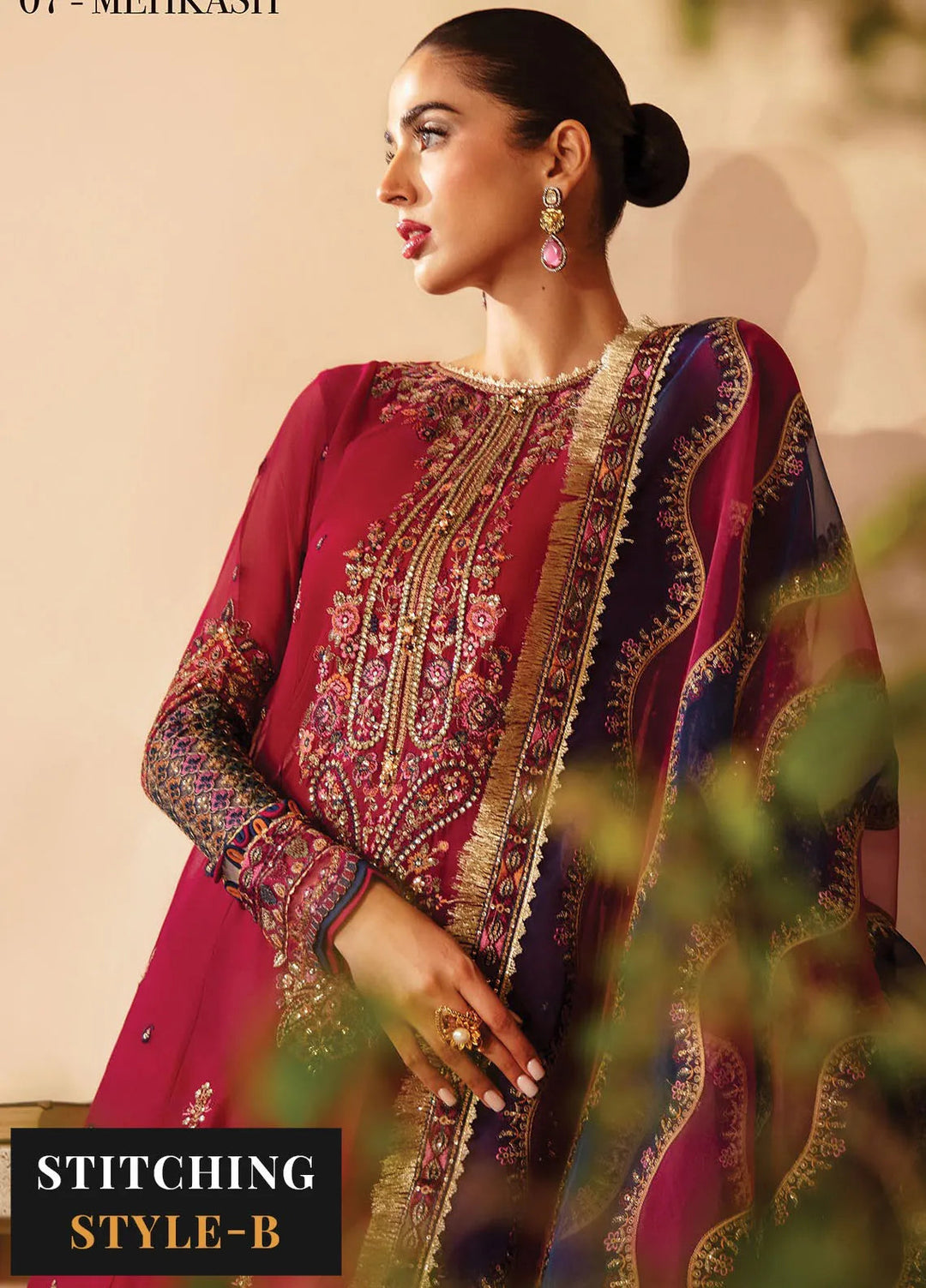 Raahi By Xenia Embroidered Chiffon Suit Unstitched 3 Piece ZE24R D-07 Mehkash - Formal Collection