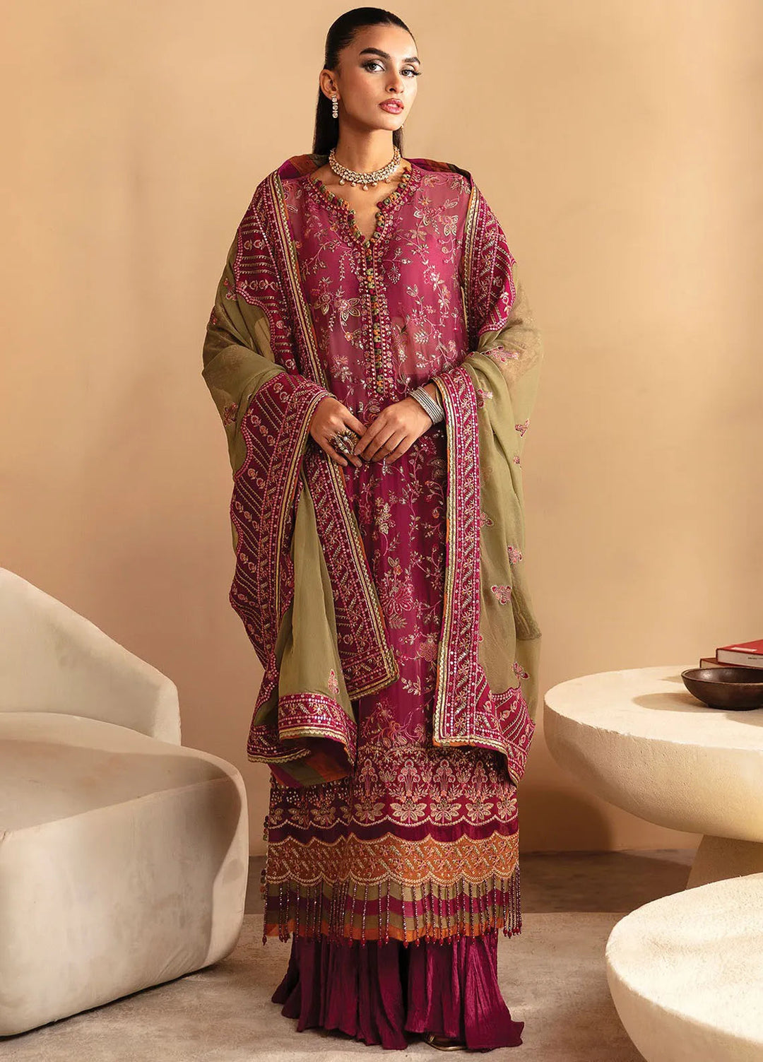 Raahi By Xenia Embroidered Chiffon Suit Unstitched 3 Piece ZE24R D-09 Nalika - Formal Collection