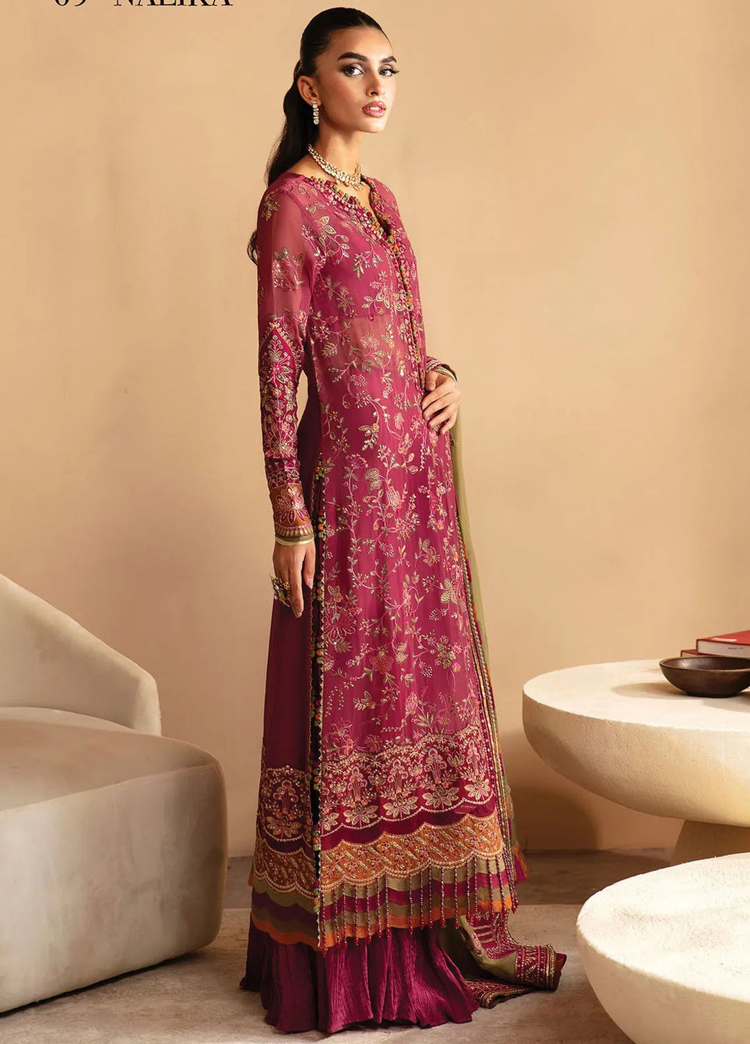 Raahi By Xenia Embroidered Chiffon Suit Unstitched 3 Piece ZE24R D-09 Nalika - Formal Collection