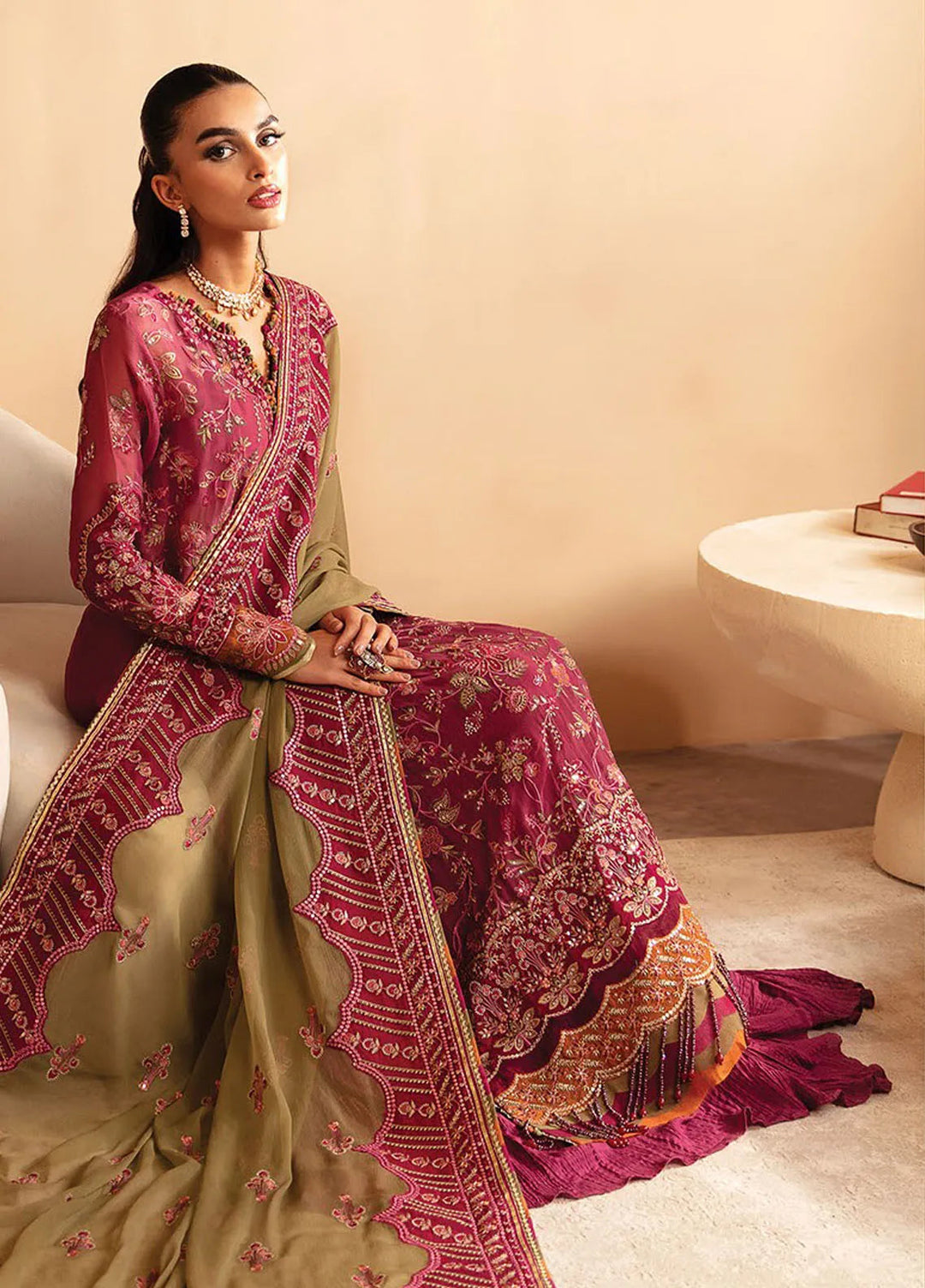 Raahi By Xenia Embroidered Chiffon Suit Unstitched 3 Piece ZE24R D-09 Nalika - Formal Collection