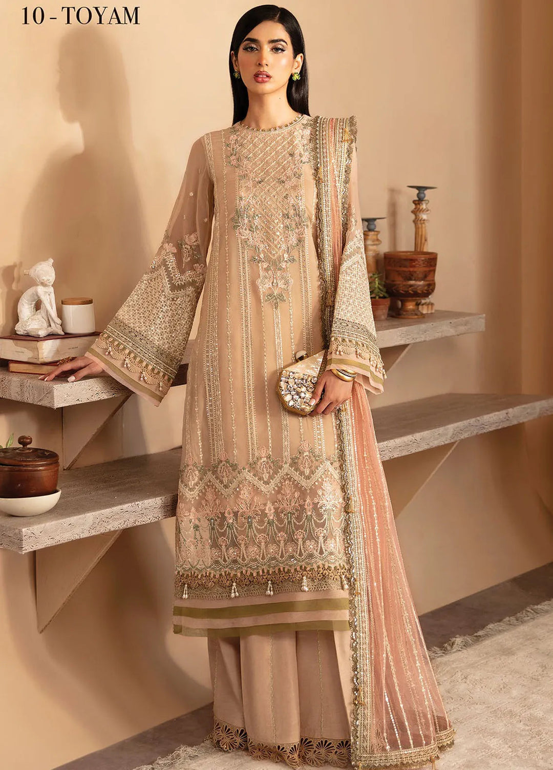 Raahi By Xenia Embroidered Chiffon Suit Unstitched 3 Piece ZE24R D-10 Toyam - Formal Collection