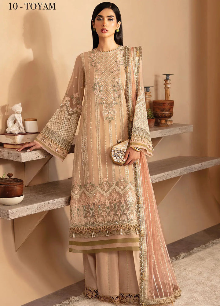 Raahi By Xenia Embroidered Chiffon Suit Unstitched 3 Piece ZE24R D-10 Toyam - Formal Collection