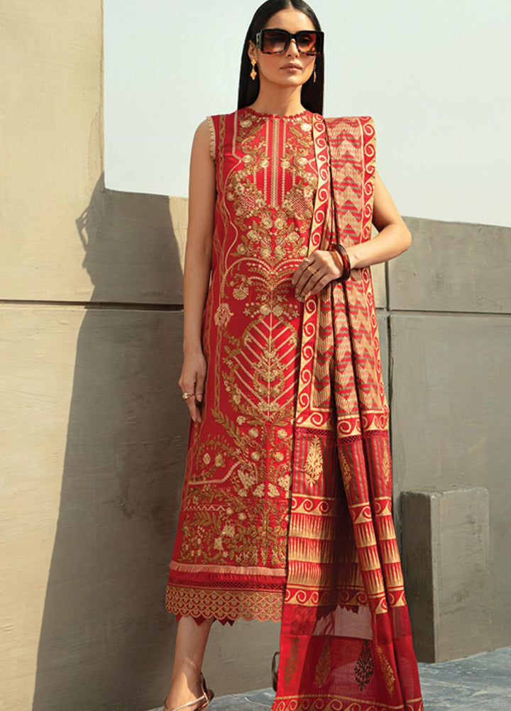 Raaya by Rang Rasiya Embroidered Lawn Suits Unstitched 3 Piece RY22CL D-04 CARMINE - Summer Collection