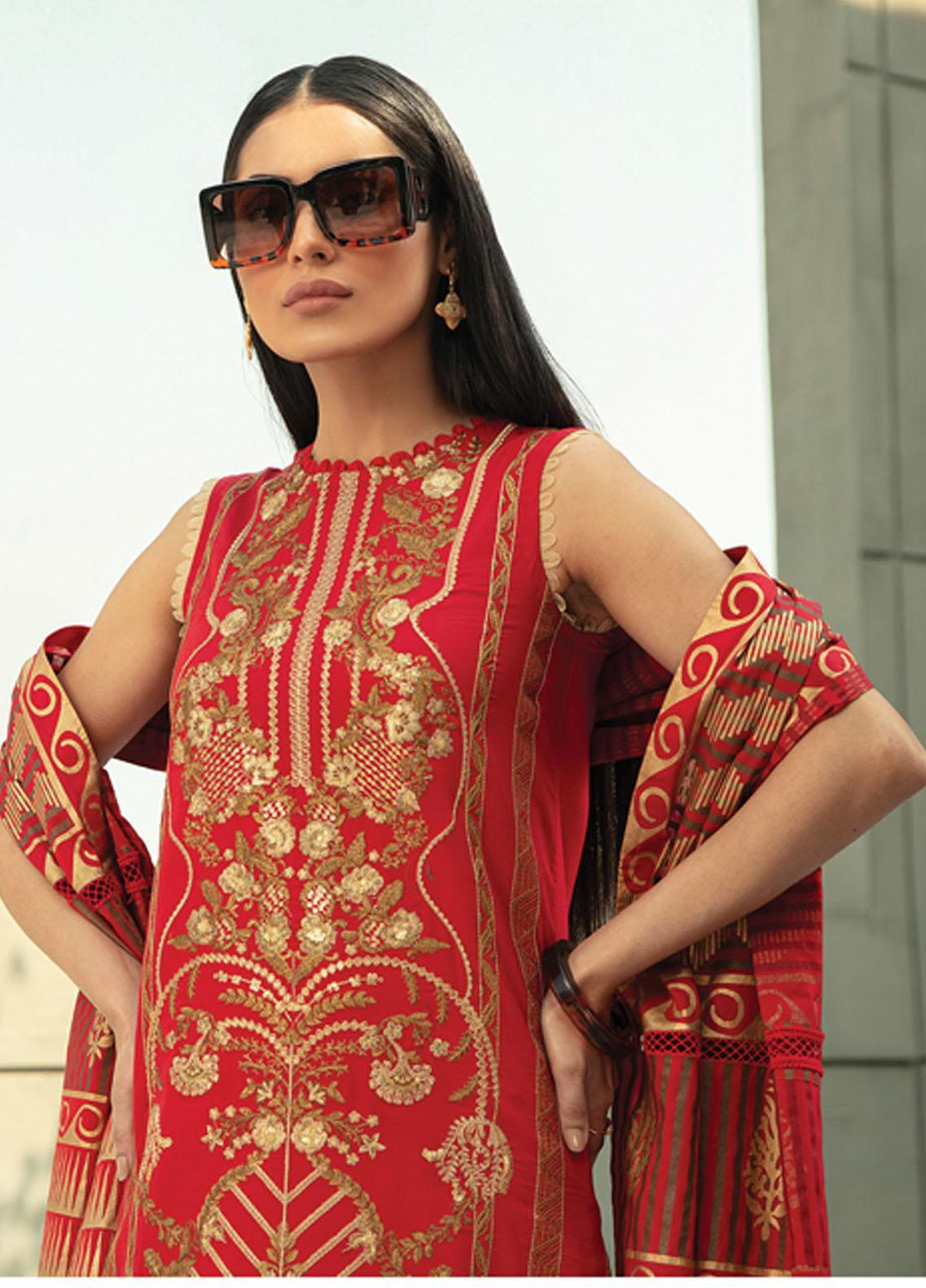 Raaya by Rang Rasiya Embroidered Lawn Suits Unstitched 3 Piece RY22CL D-04 CARMINE - Summer Collection