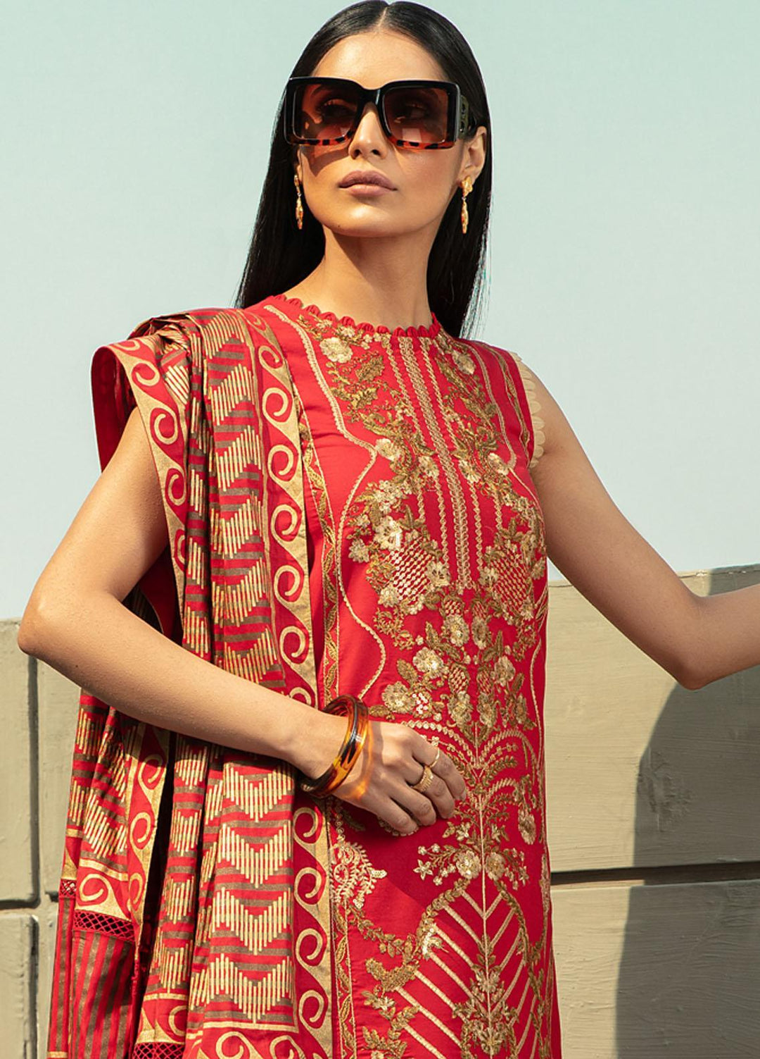 Raaya by Rang Rasiya Embroidered Lawn Suits Unstitched 3 Piece RY22CL D-04 CARMINE - Summer Collection