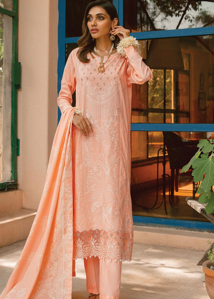 Raaya by Rang Rasiya Embroidered Lawn Suits Unstitched 3 Piece RRR22E D-1 Peach Chic - Eid Collection