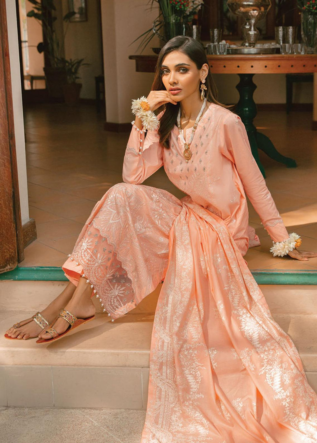 Raaya by Rang Rasiya Embroidered Lawn Suits Unstitched 3 Piece RRR22E D-1 Peach Chic - Eid Collection