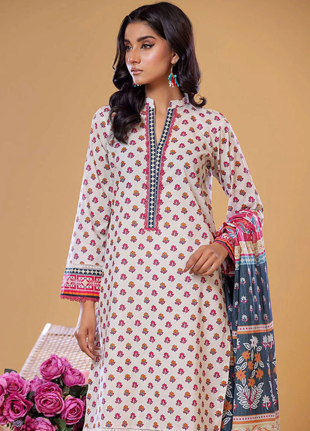 Rabea By Shariq Textile Printed Lawn Suit Unstitched 3 Piece SQT24R ST 2 - Summer Collection