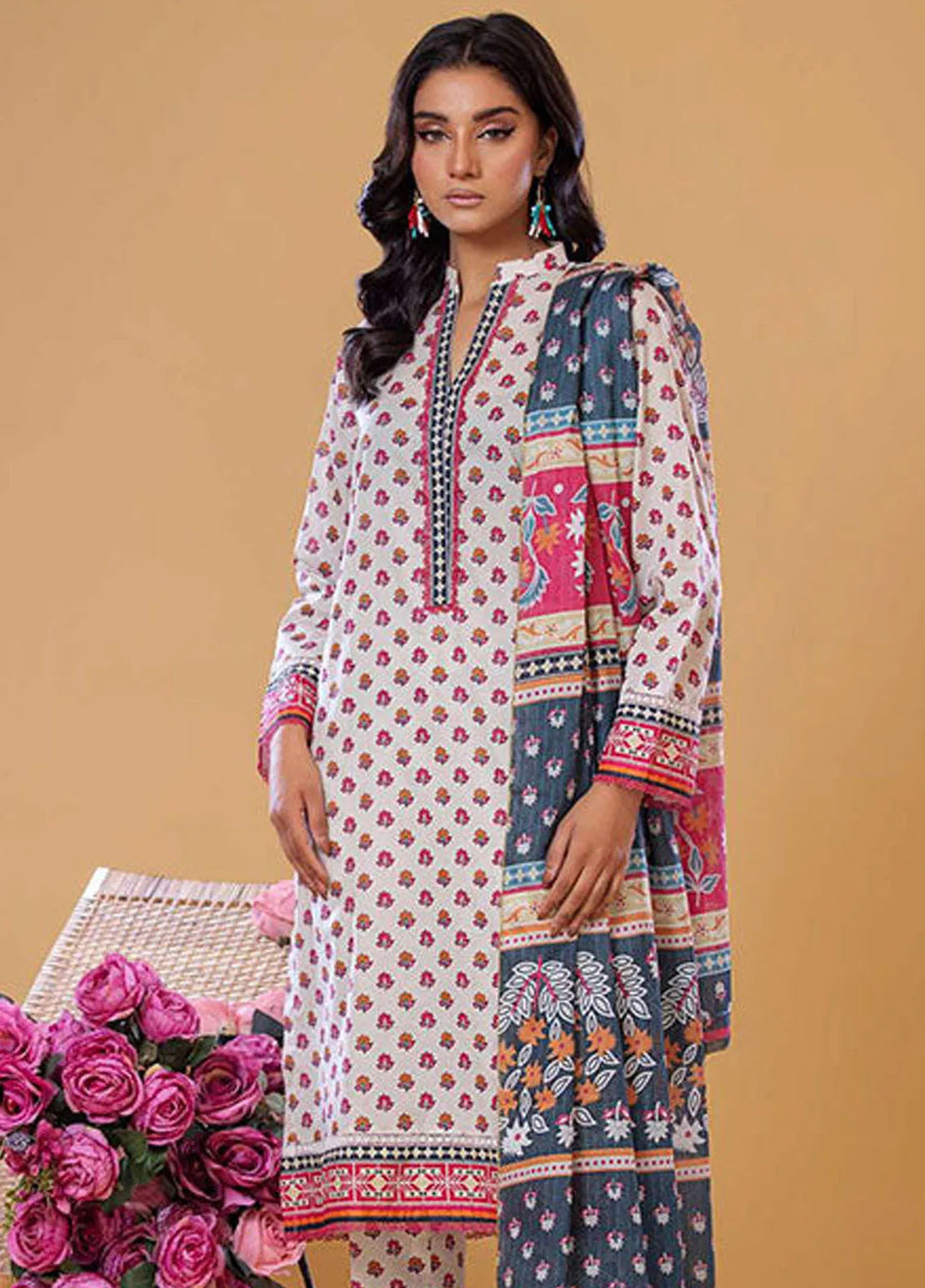 Rabea By Shariq Textile Printed Lawn Suit Unstitched 3 Piece SQT24R ST 2 - Summer Collection