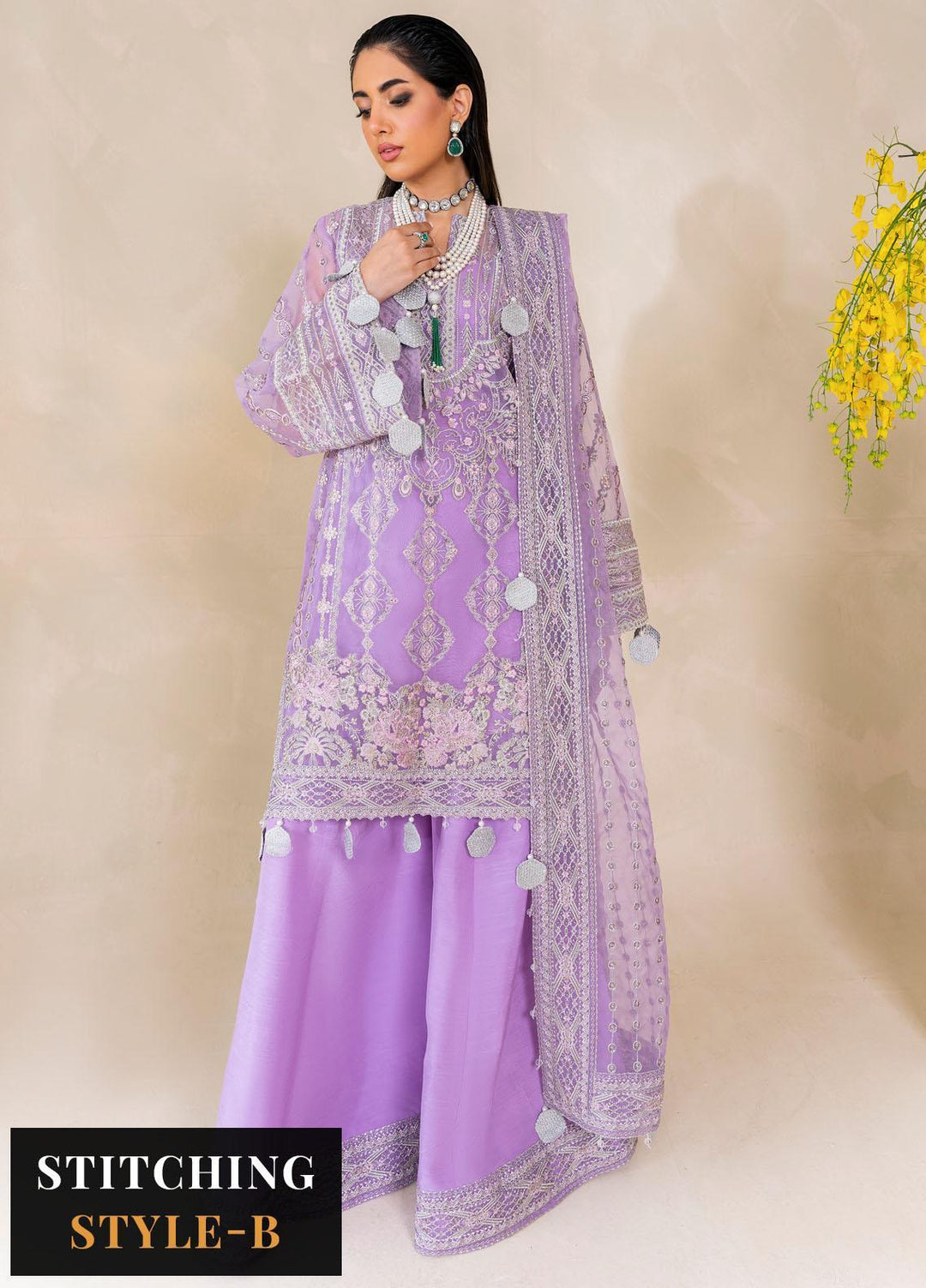 Raha By Muneefa Naz Embroidered Organza Suits Unstitched 4 Piece MN23RH Melisa - Wedding Collection