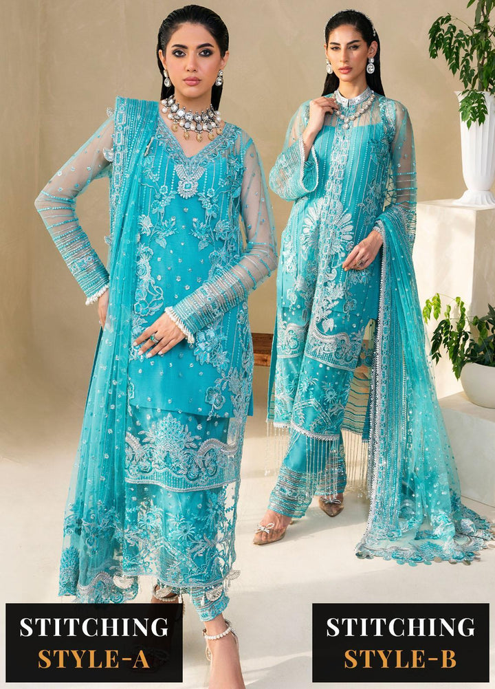 Raha By Muneefa Naz Embroidered Net Suits Unstitched 4 Piece MN23RH Sage - Wedding Collection