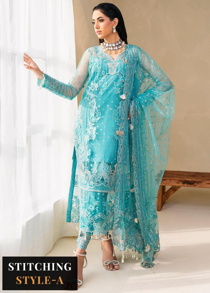 Raha By Muneefa Naz Embroidered Net Suits Unstitched 4 Piece MN23RH Sage - Wedding Collection