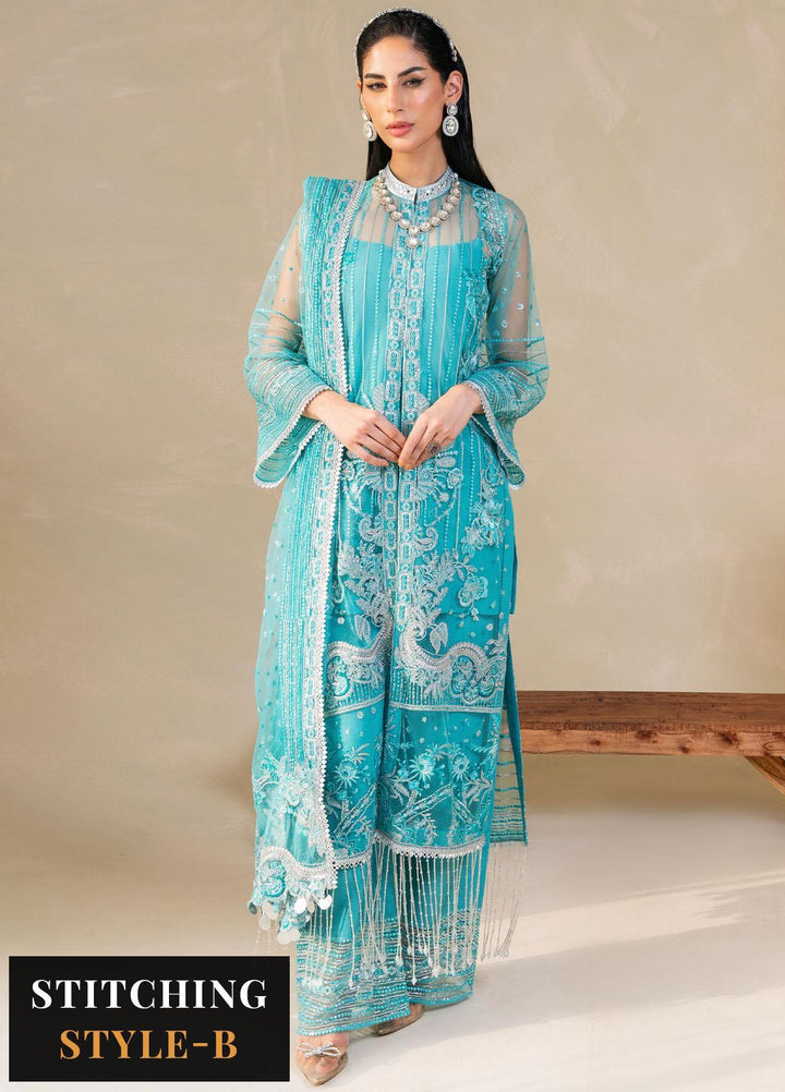 Raha By Muneefa Naz Embroidered Net Suits Unstitched 4 Piece MN23RH Sage - Wedding Collection