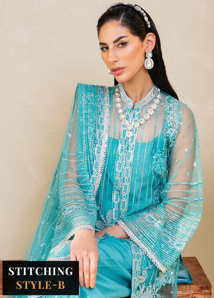 Raha By Muneefa Naz Embroidered Net Suits Unstitched 4 Piece MN23RH Sage - Wedding Collection