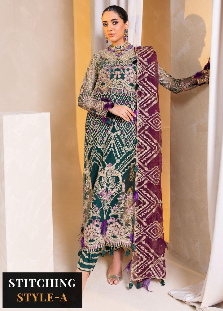 Raha By Muneefa Naz Embroidered Net Suits Unstitched 4 Piece MN23RH Gulzar - Wedding Collection