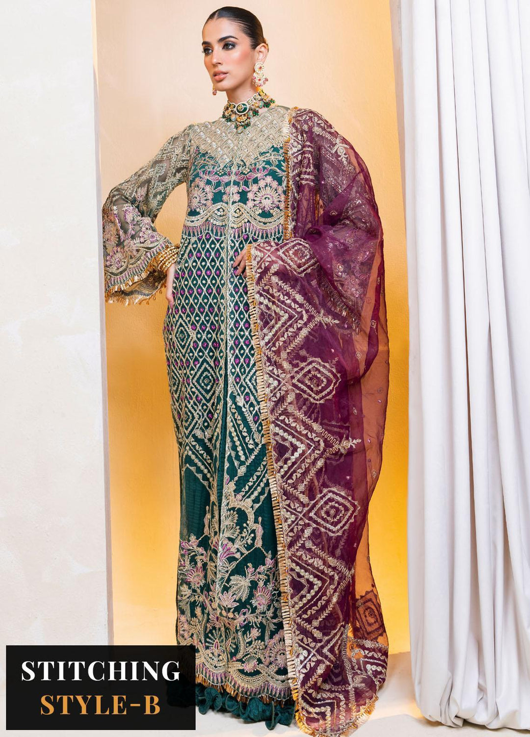 Raha By Muneefa Naz Embroidered Net Suits Unstitched 4 Piece MN23RH Gulzar - Wedding Collection