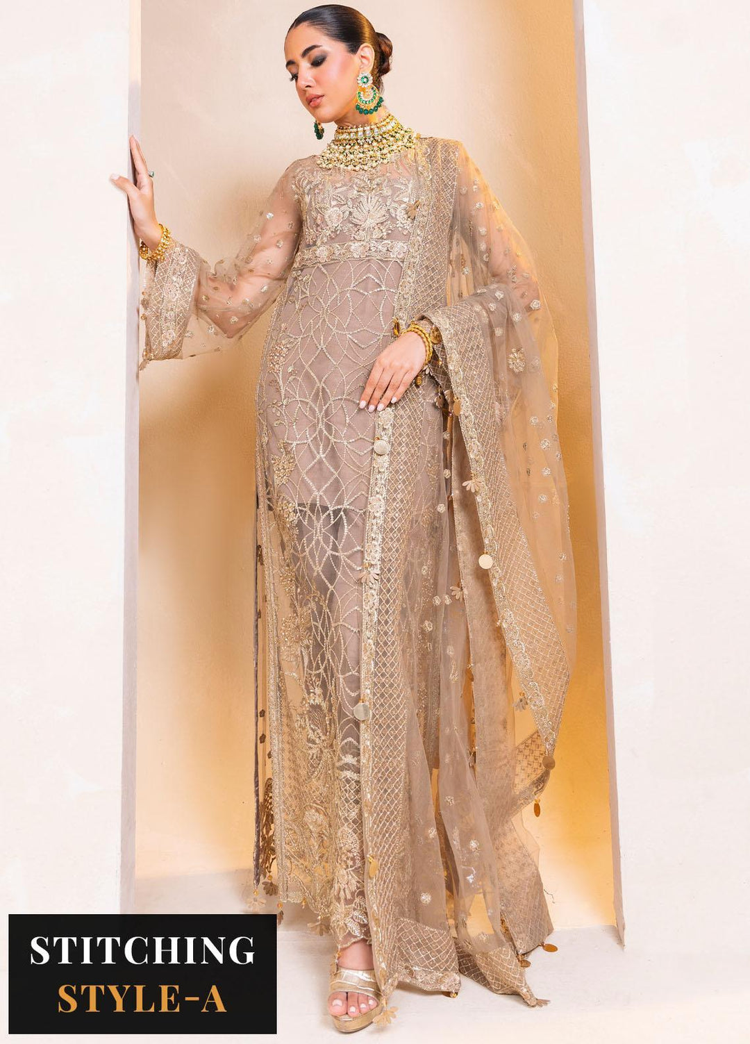 Raha By Muneefa Naz Embroidered Net Suits Unstitched 4 Piece MN23RH Yasmin - Wedding Collection