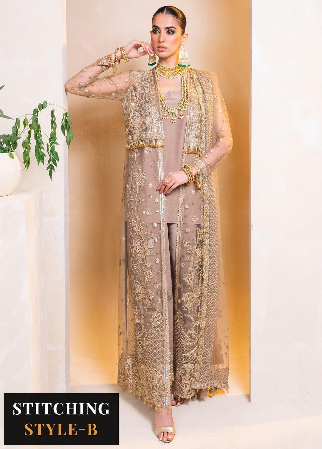 Raha By Muneefa Naz Embroidered Net Suits Unstitched 4 Piece MN23RH Yasmin - Wedding Collection
