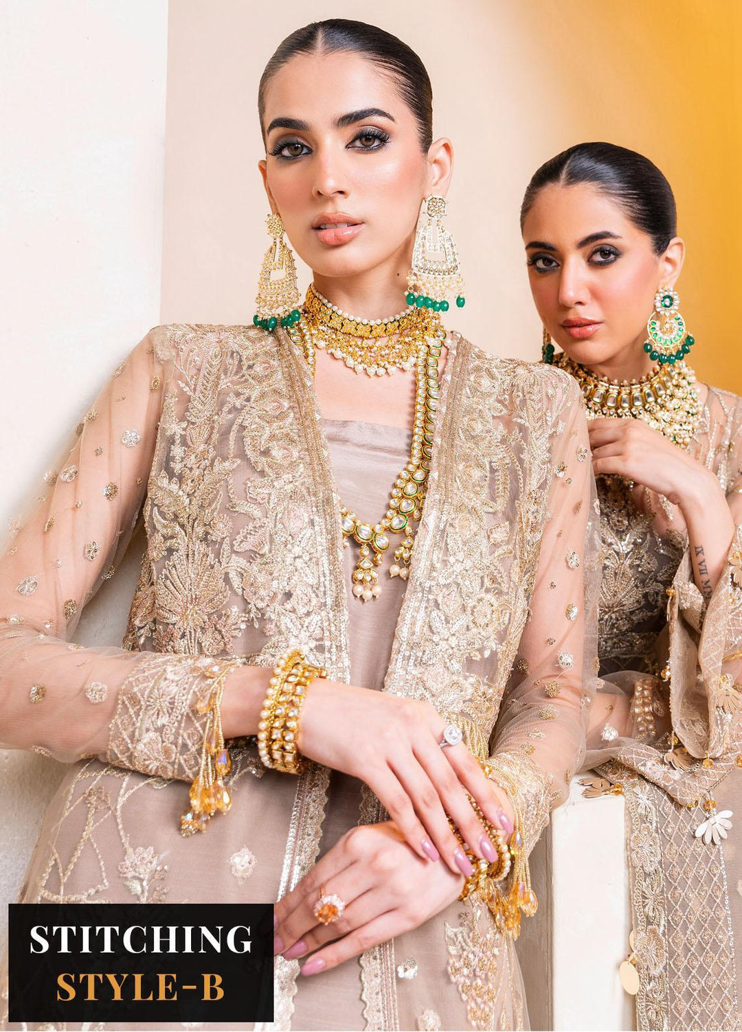 Raha By Muneefa Naz Embroidered Net Suits Unstitched 4 Piece MN23RH Yasmin - Wedding Collection