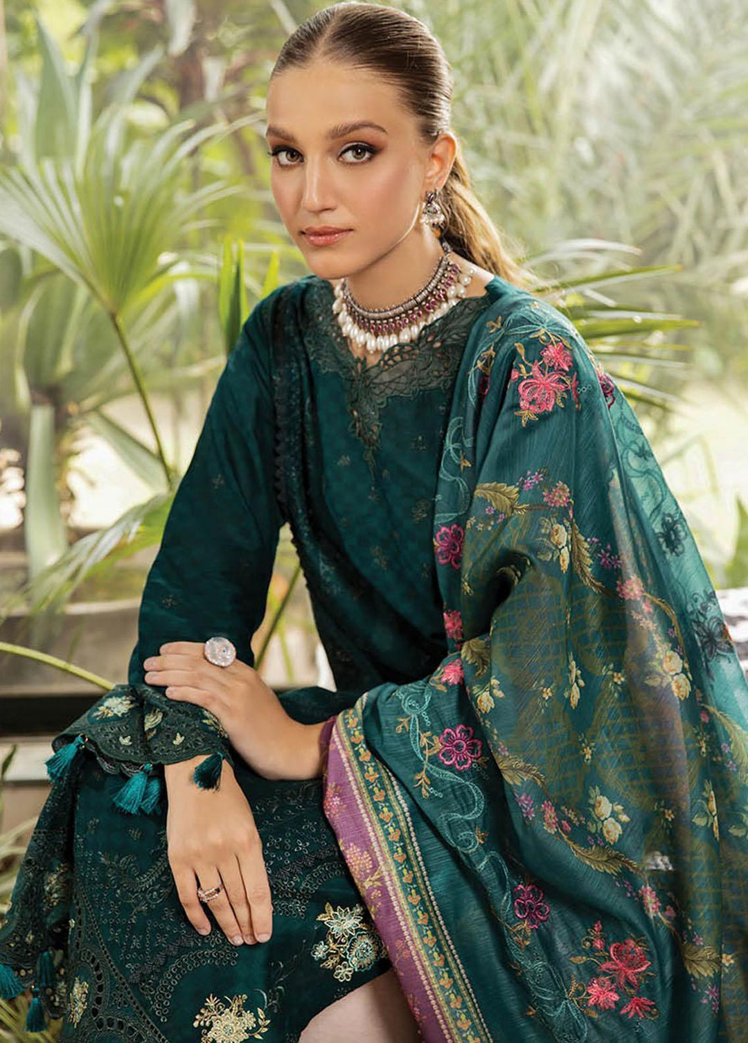 RajBari Embroidered Lawn Suits Unstitched 3 Piece RB23EL 1A - Premium Collection