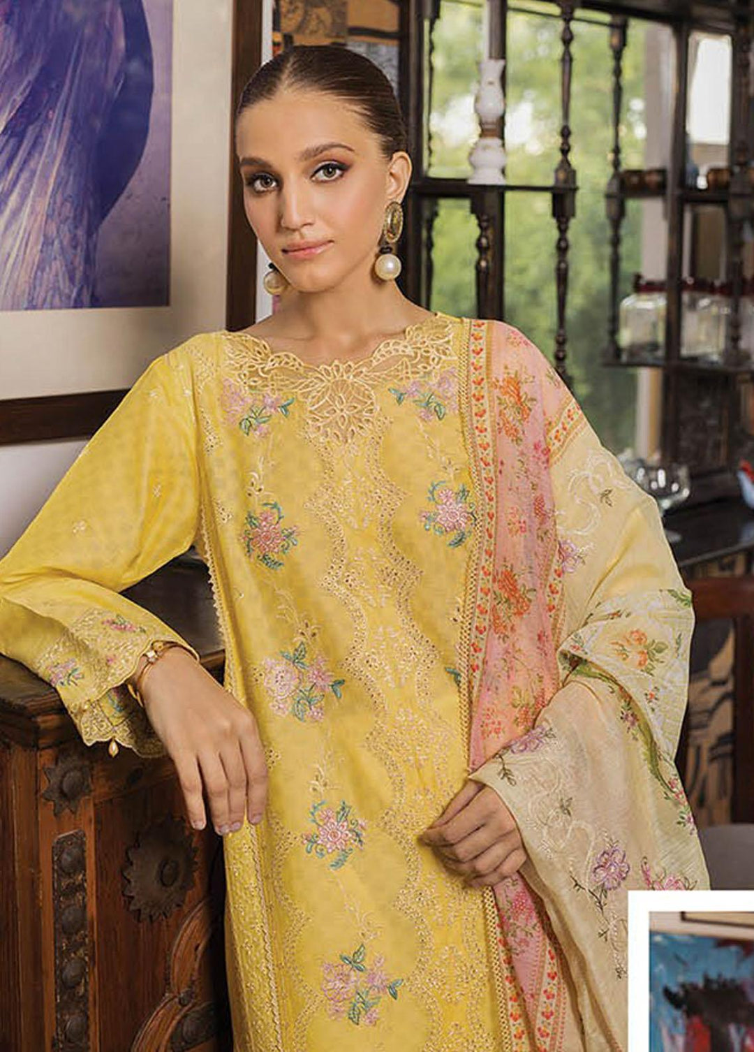 RajBari Embroidered Lawn Suits Unstitched 3 Piece RB23EL 1B - Premium Collection