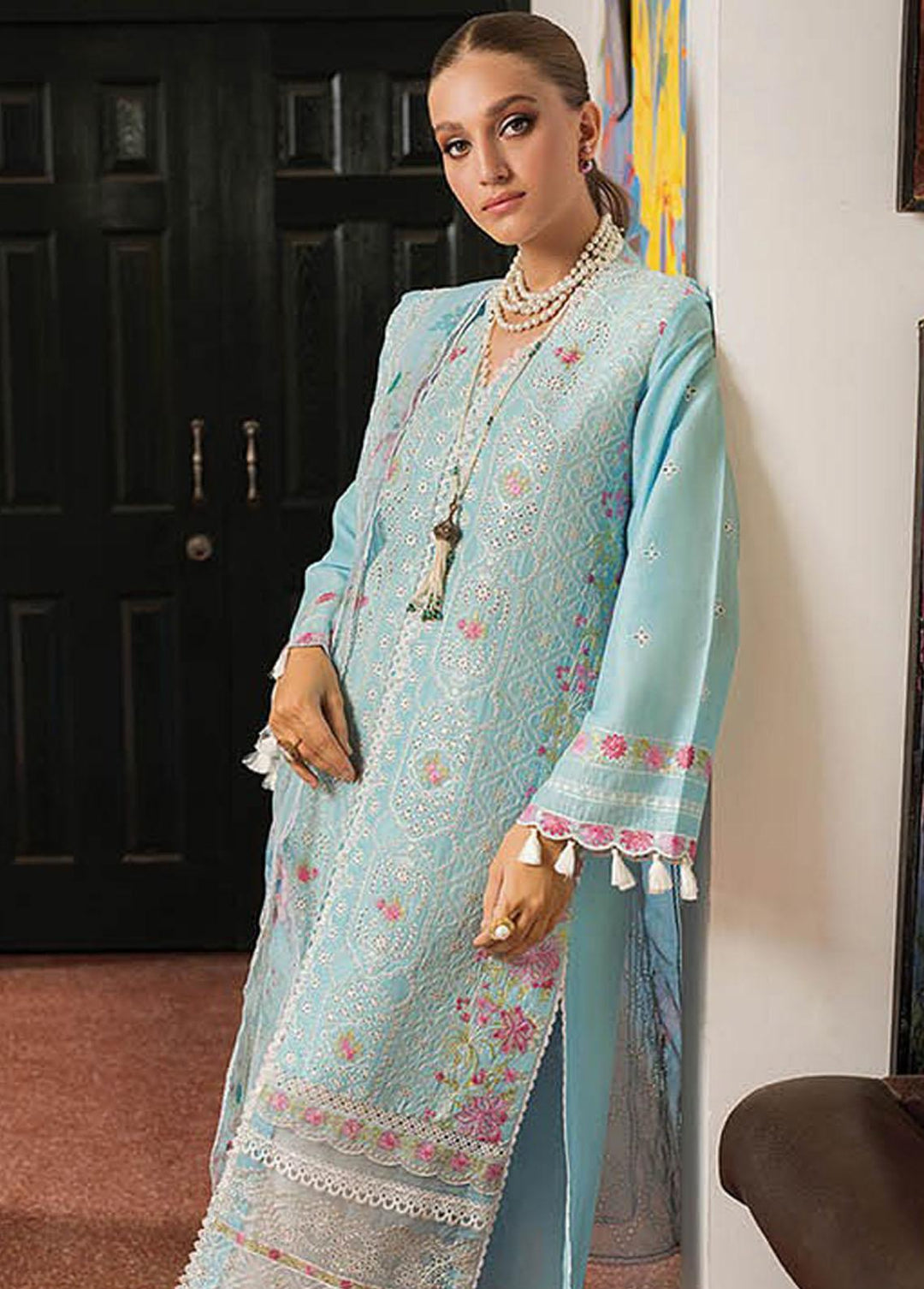 RajBari Embroidered Lawn Suits Unstitched 3 Piece RB23EL 2A - Premium Collection