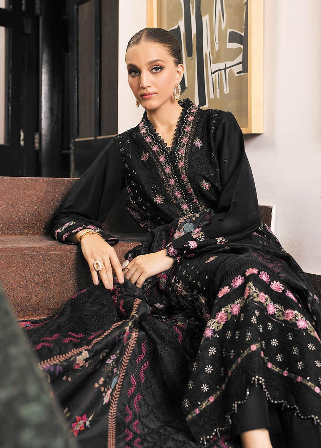 RajBari Embroidered Lawn Suits Unstitched 3 Piece RB23EL 2B - Premium Collection