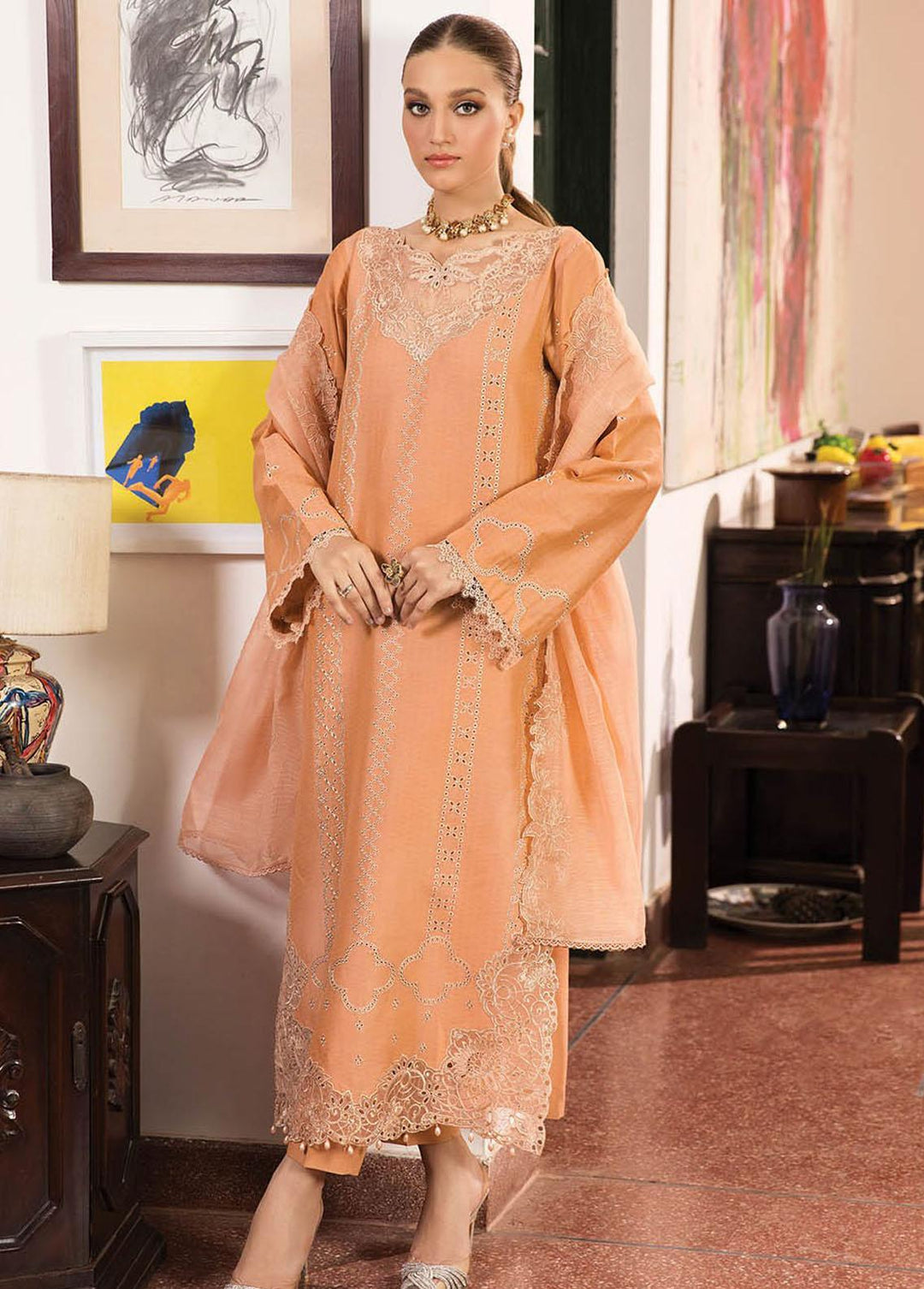 RajBari Embroidered Lawn Suits Unstitched 3 Piece RB23EL 3B - Premium Collection