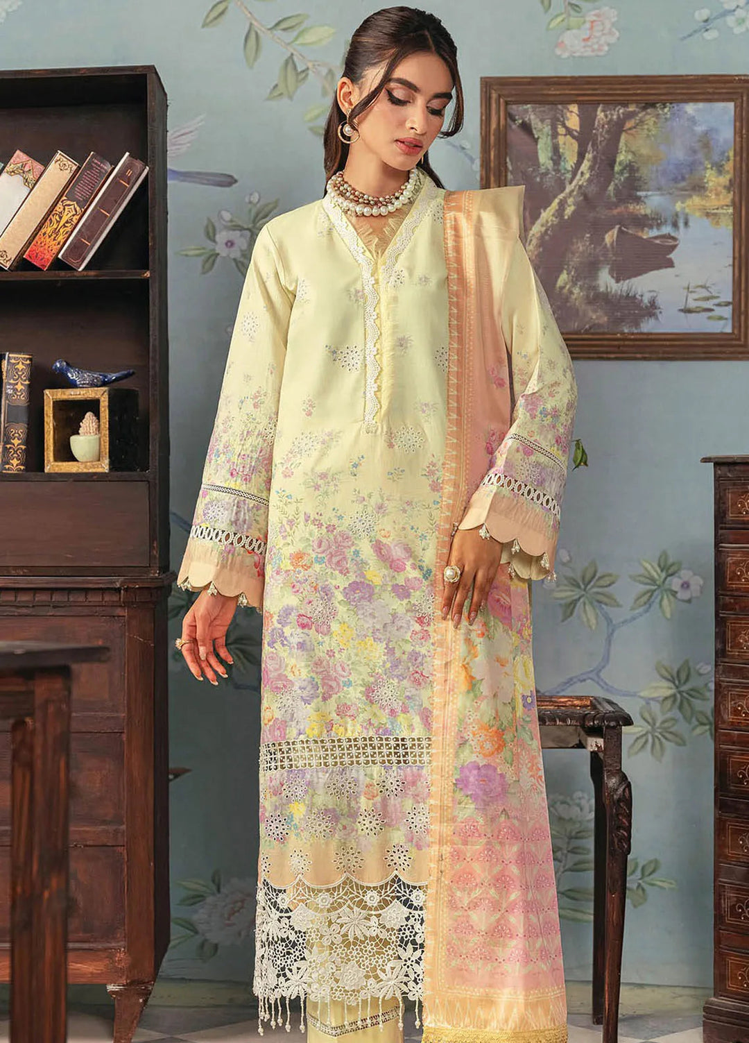 Rajbari Embroidered Chikan Suit Unstitched 3 Piece RB24C D-01 - Summer Collection