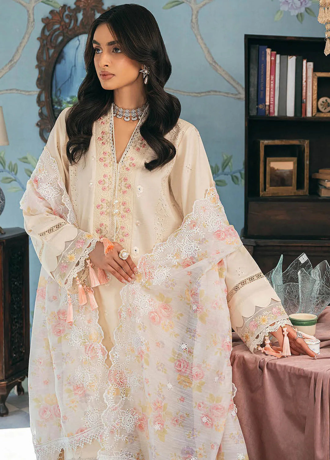 Rajbari Embroidered Chikan Suit Unstitched 3 Piece RB24C D-06 - Summer Collection