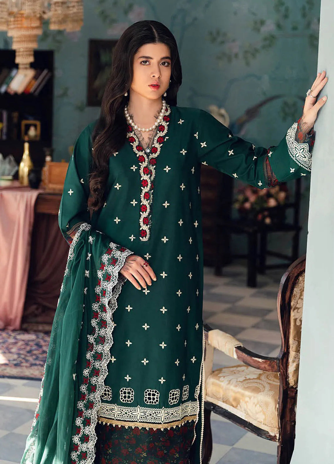 Rajbari Embroidered Chikan Suit Unstitched 3 Piece RB24C D- 10 - Summer Collection