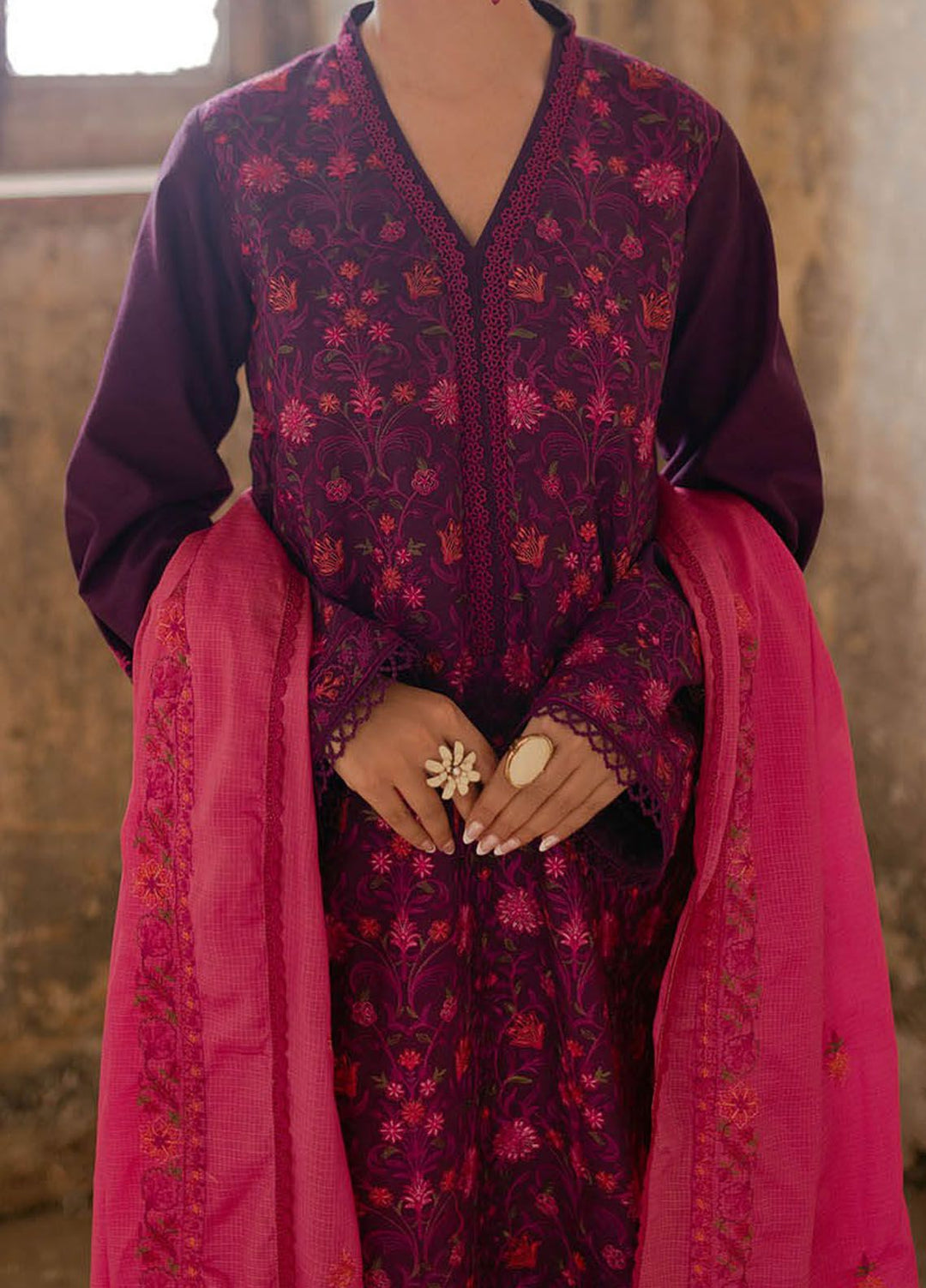 RajBari Embroidered Lawn Suit Unstitched 3 Piece RB24S 1-B - Summer Collection