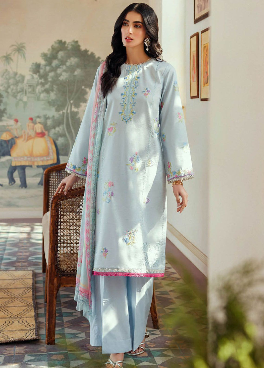 RajBari Embroidered Lawn Suits Unstitched 3 Piece RB24ES D-10 - Summer Collection