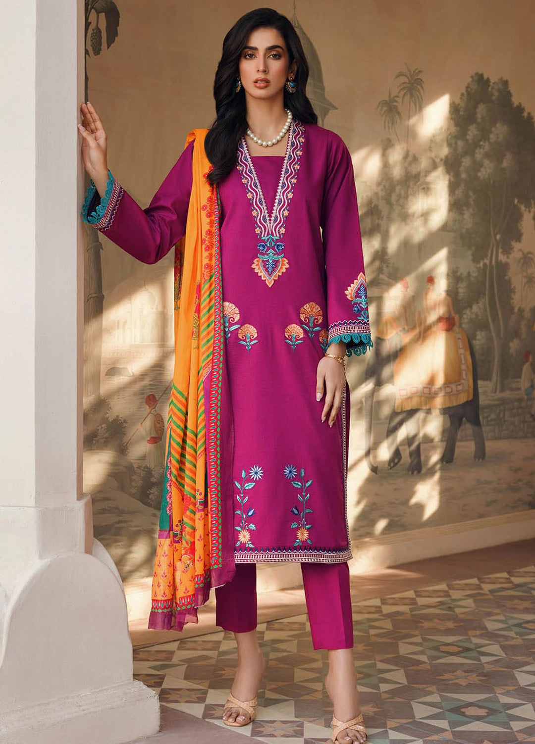RajBari Embroidered Lawn Suits Unstitched 3 Piece RB24ES D-12 - Summer Collection